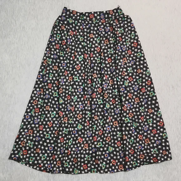 RARE!! Vintage 80's Funky Print Matching Midi Maxi Skirt & Button Up Blouse Set - Picture 11 of 17
